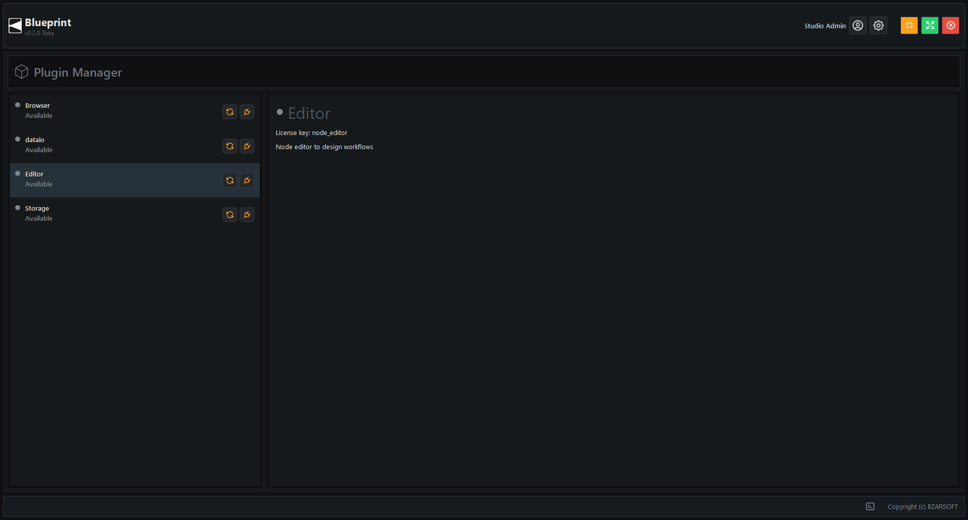Editor plugin displayed in the Plugin Manager