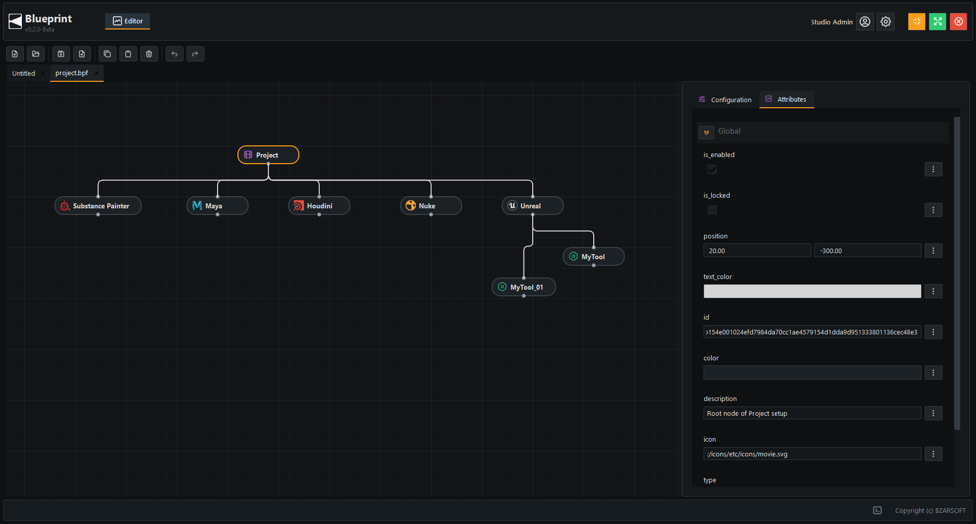 Node property editor on the right side of the Node Editor